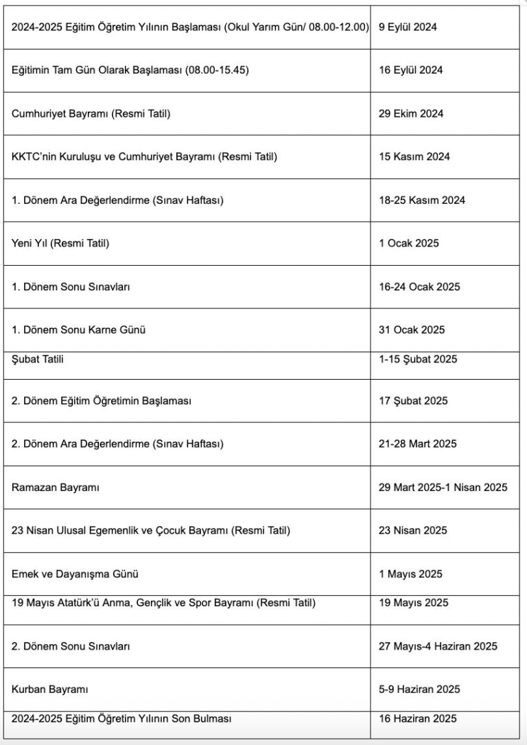 Akademik Takvim Yak n Do u Koleji Akademik Takvim Yak n Do u Koleji